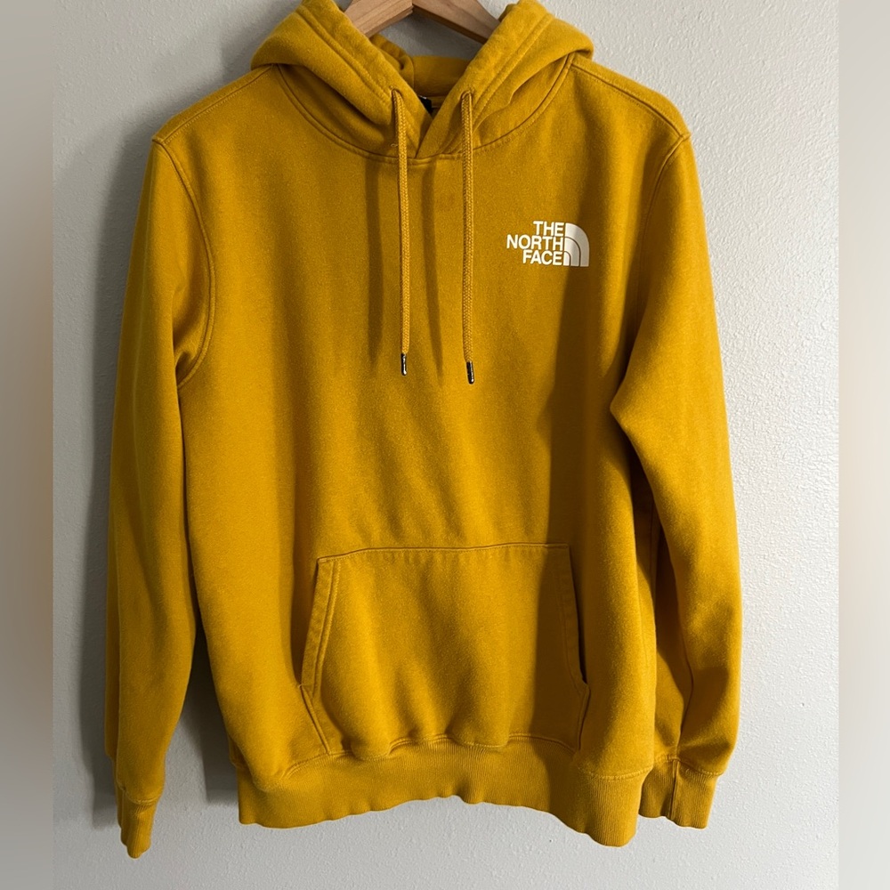 Men’s North Face Never Stop Exploring Mustard Yellow Hoodie Sweatshirt Medium